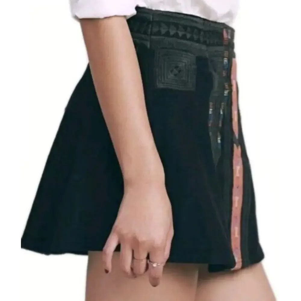 Free People New Romantics Black Tribal Aztec Print Mini Flared Skirt